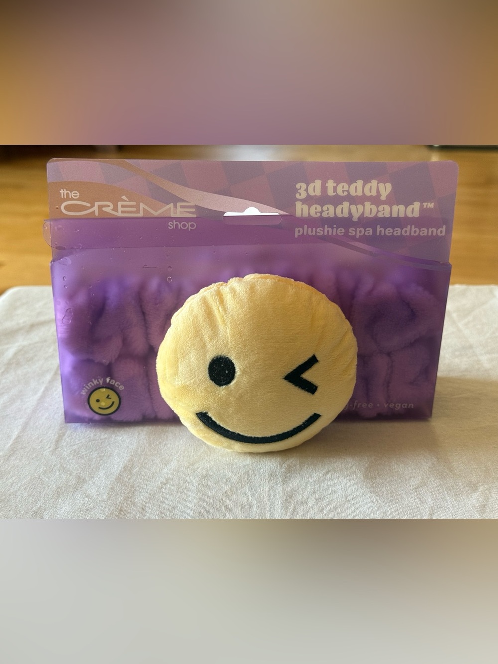 The Crème Shop Winky Face 3D Teddy Headyband Purple Plush Spa Headband New